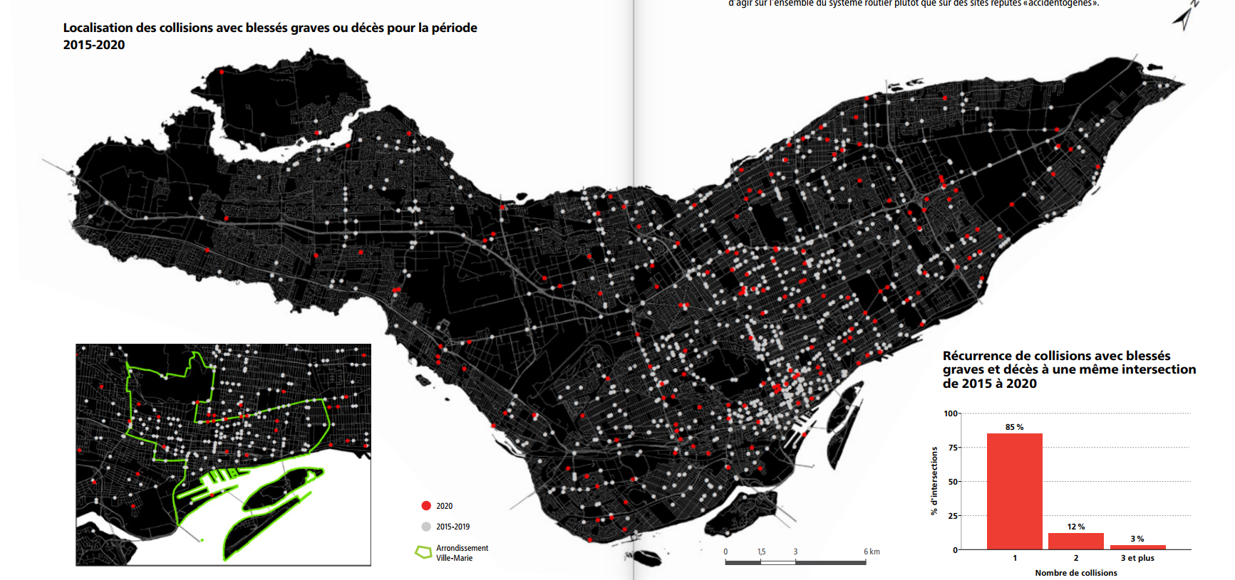 Map of crash locations in Montreal, comparing 2015-19 with 2020 (Image: City of Montreal)